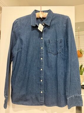 J. Crew Blue Denim Button-Up Blouse NWT size Large